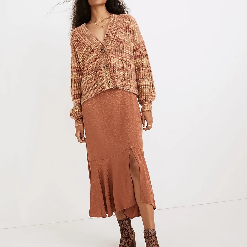 MADEWELL Flounce hem midi skirt in cheetah jacquard size 8
